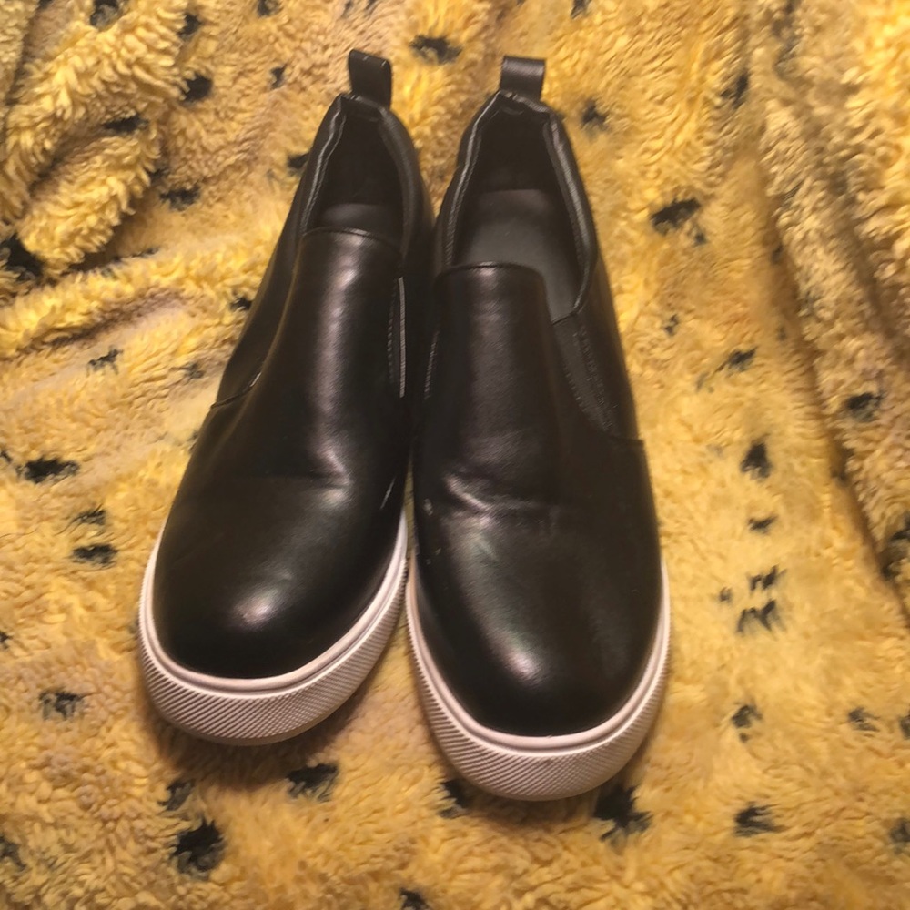 Black slides with thick white sole